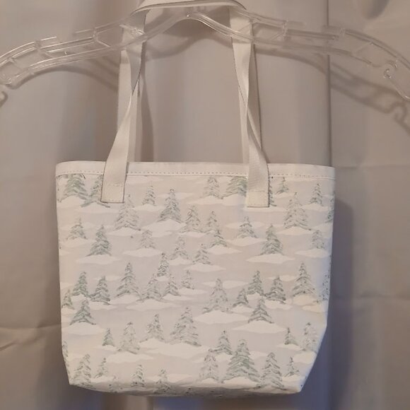 NEW Reusable Fabric Gift Bag Christmas Trees White Green with Glitter 7x7x4" - Picture 4 of 5